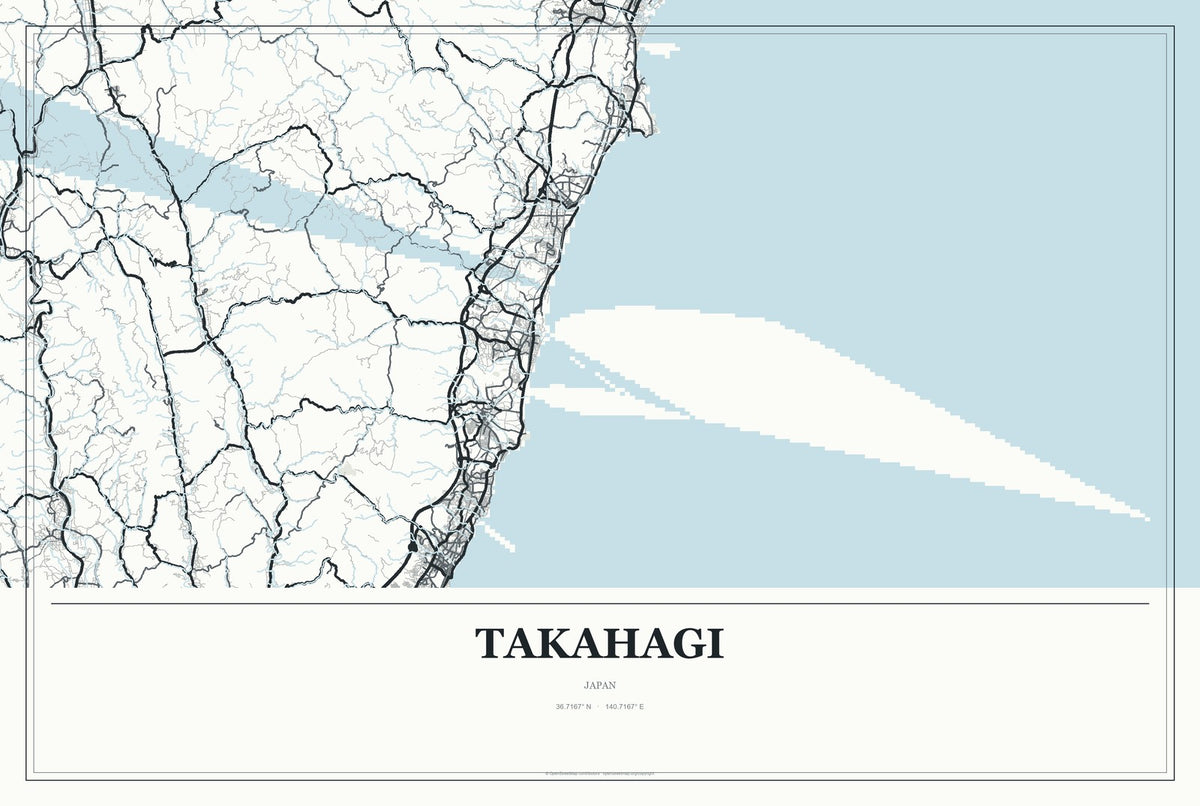 Takahagi, Japan City Map Aluminum Sign in Gallery Air style
