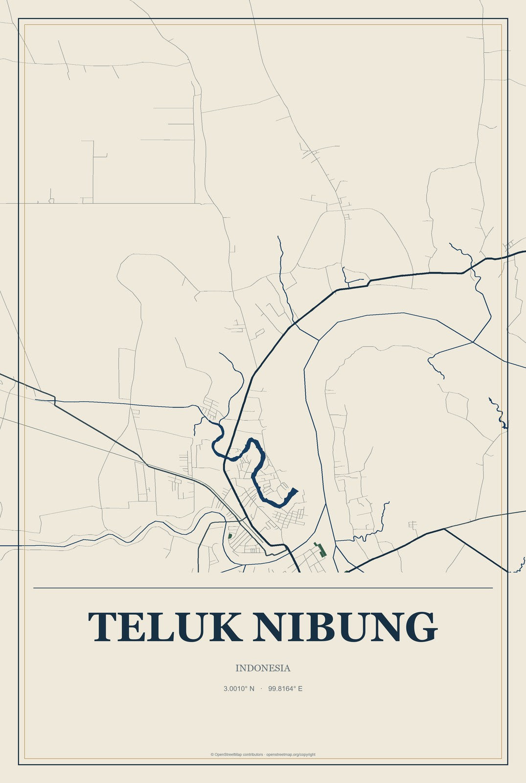 Teluk Nibung, Indonesia City Map Aluminum Sign in Coastal Cutout style