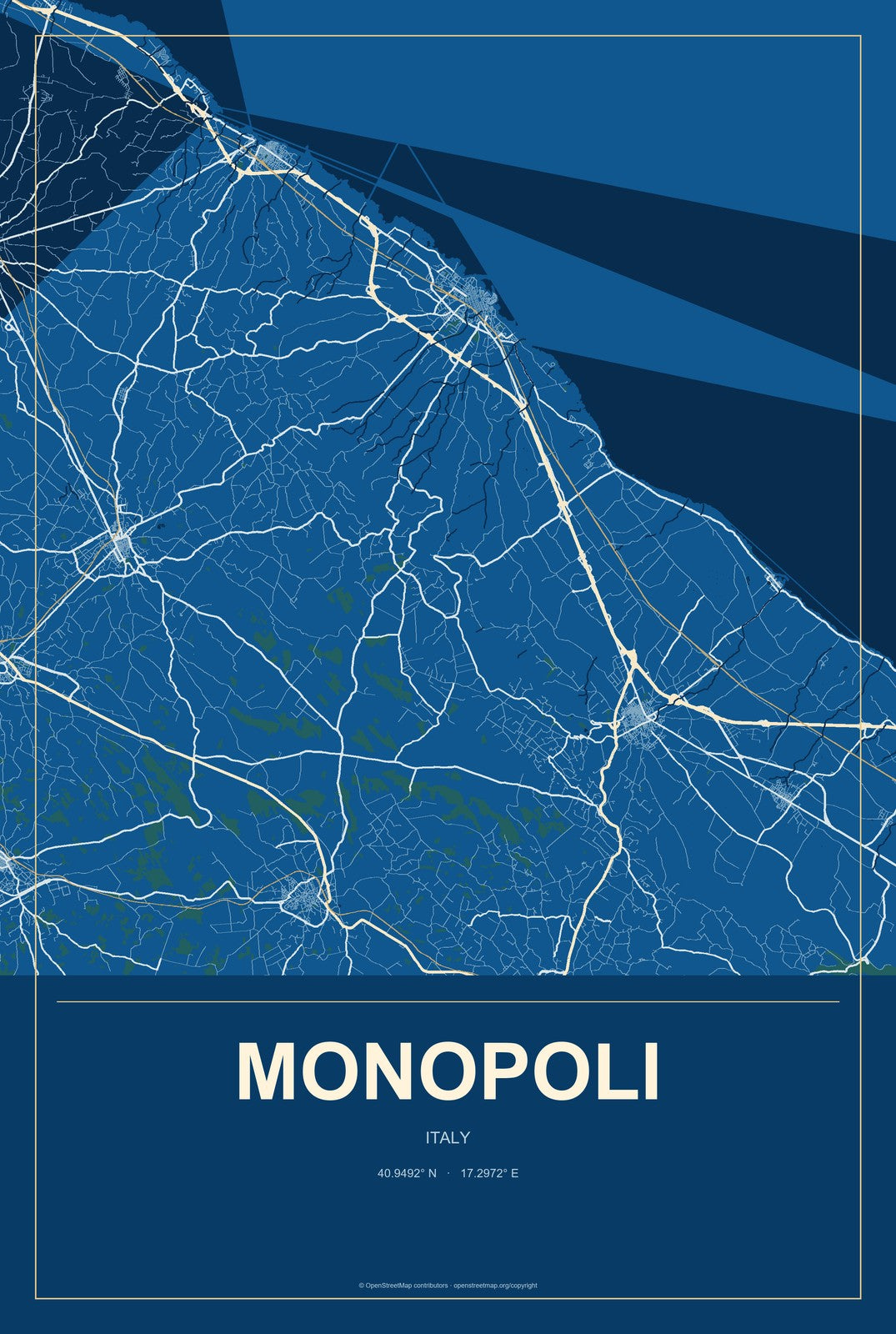 Monopoli, Italy City Map Aluminum Sign in Harbor Cobalt style