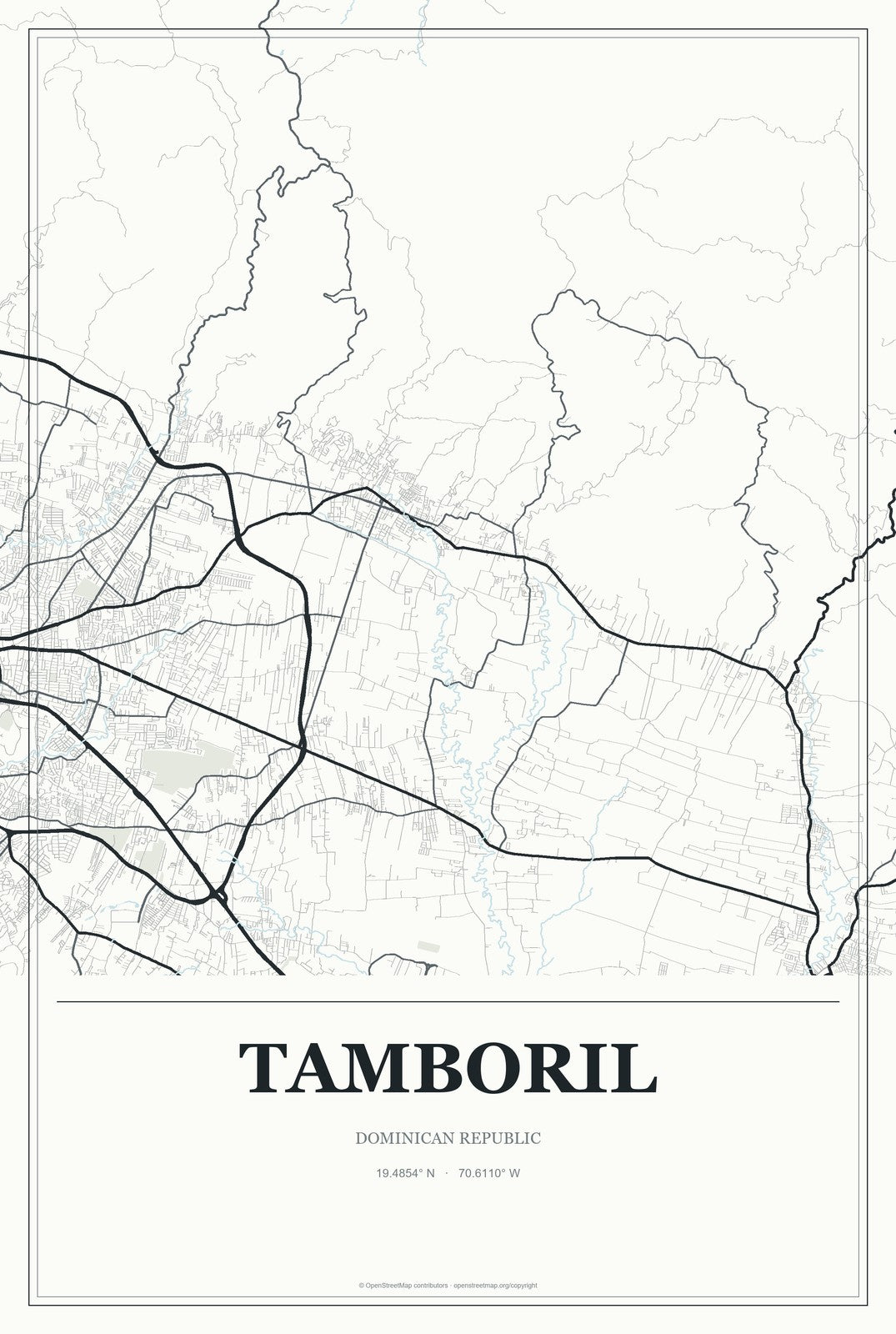 Tamboril, Dominican Republic City Map Aluminum Sign in Gallery Air style