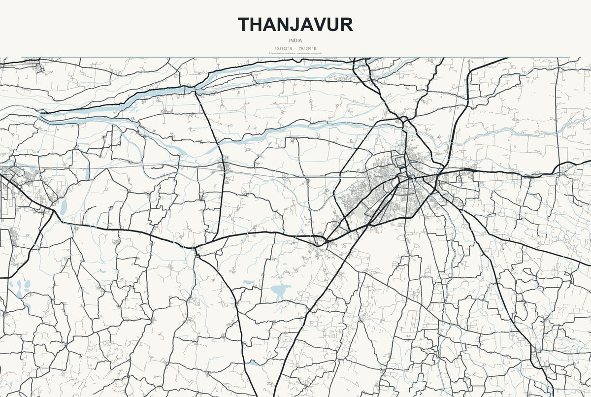 Thanjavur, India City Map Aluminum Sign in Headline Atlas style