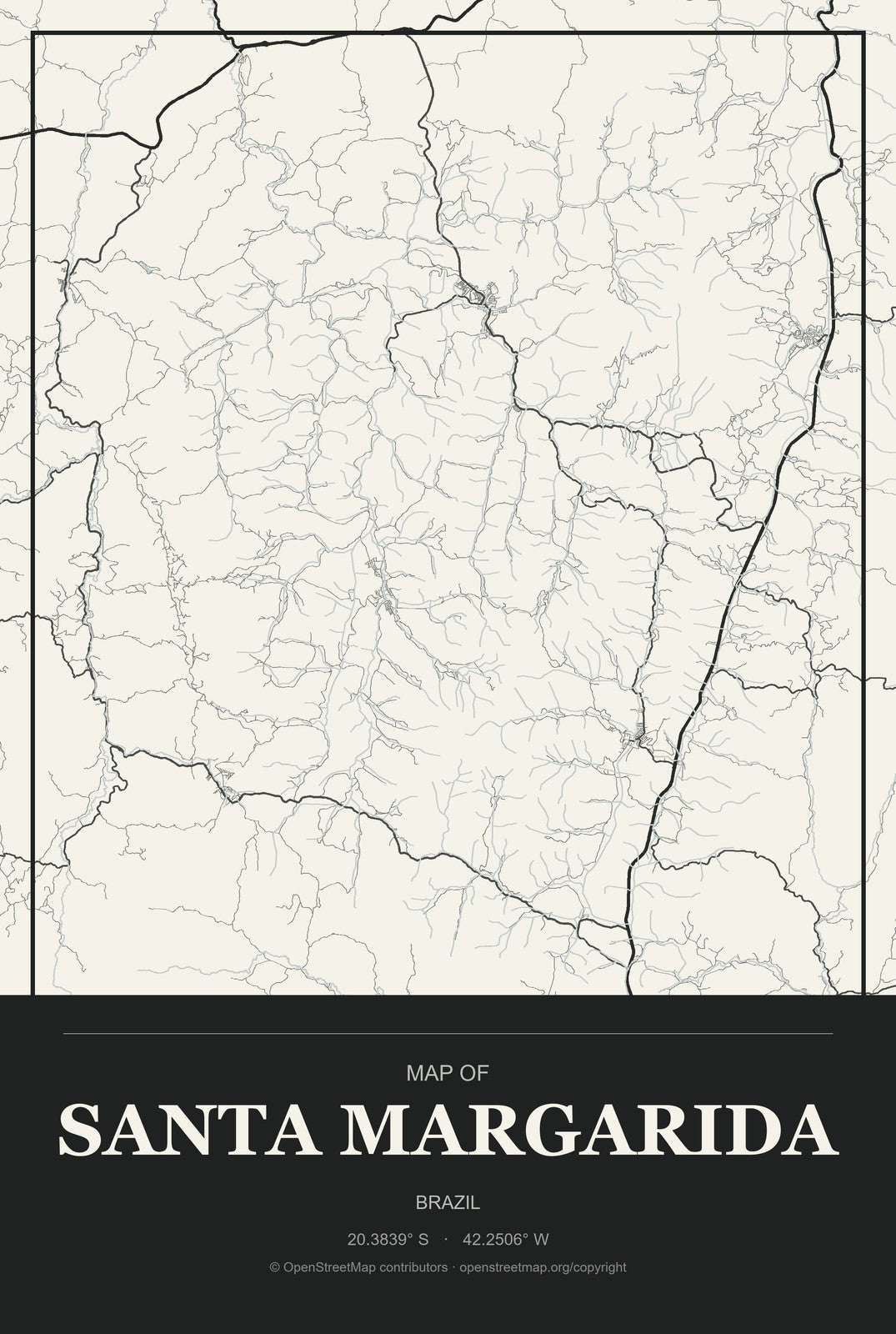 Santa Margarida, Brazil City Map Aluminum Sign in Museum Plaque style