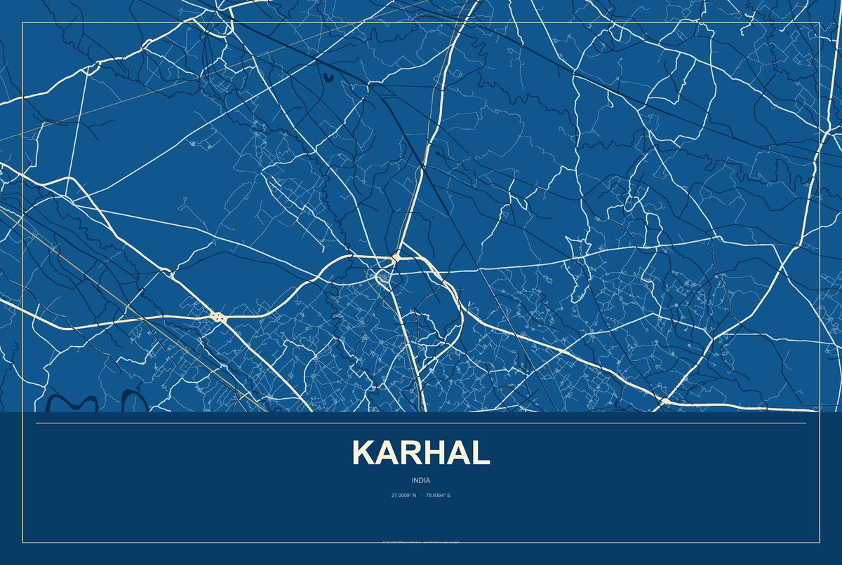 Karhal, India City Map Aluminum Sign in Harbor Cobalt style