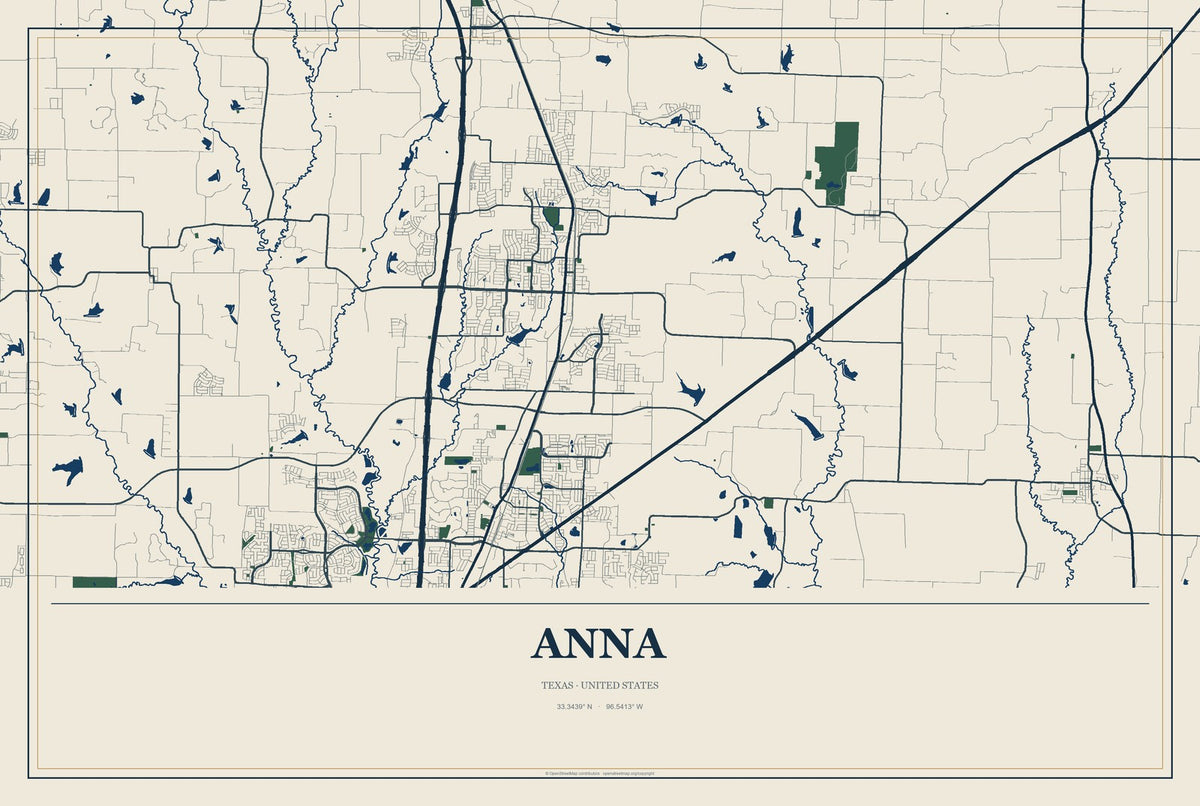Anna, Texas City Map Aluminum Sign in Coastal Cutout style