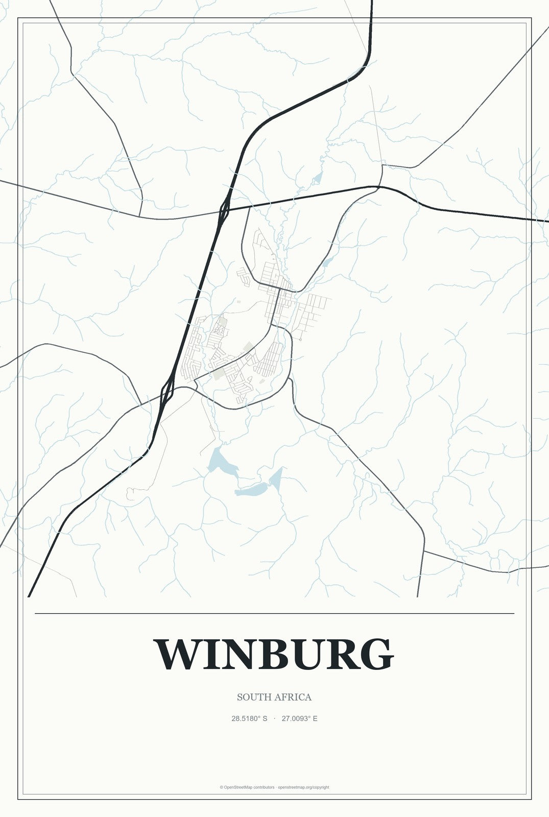 Winburg, South Africa City Map Aluminum Sign in Gallery Air style