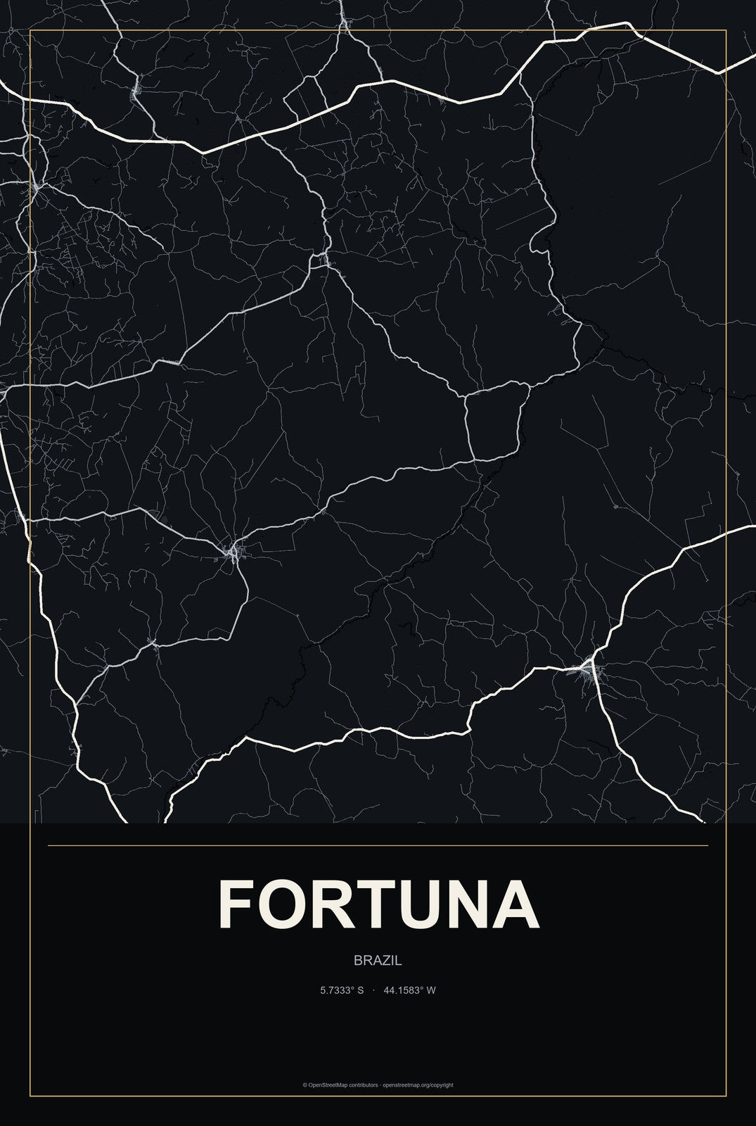 Fortuna, Brazil City Map Aluminum Sign in Metropolitan Noir style