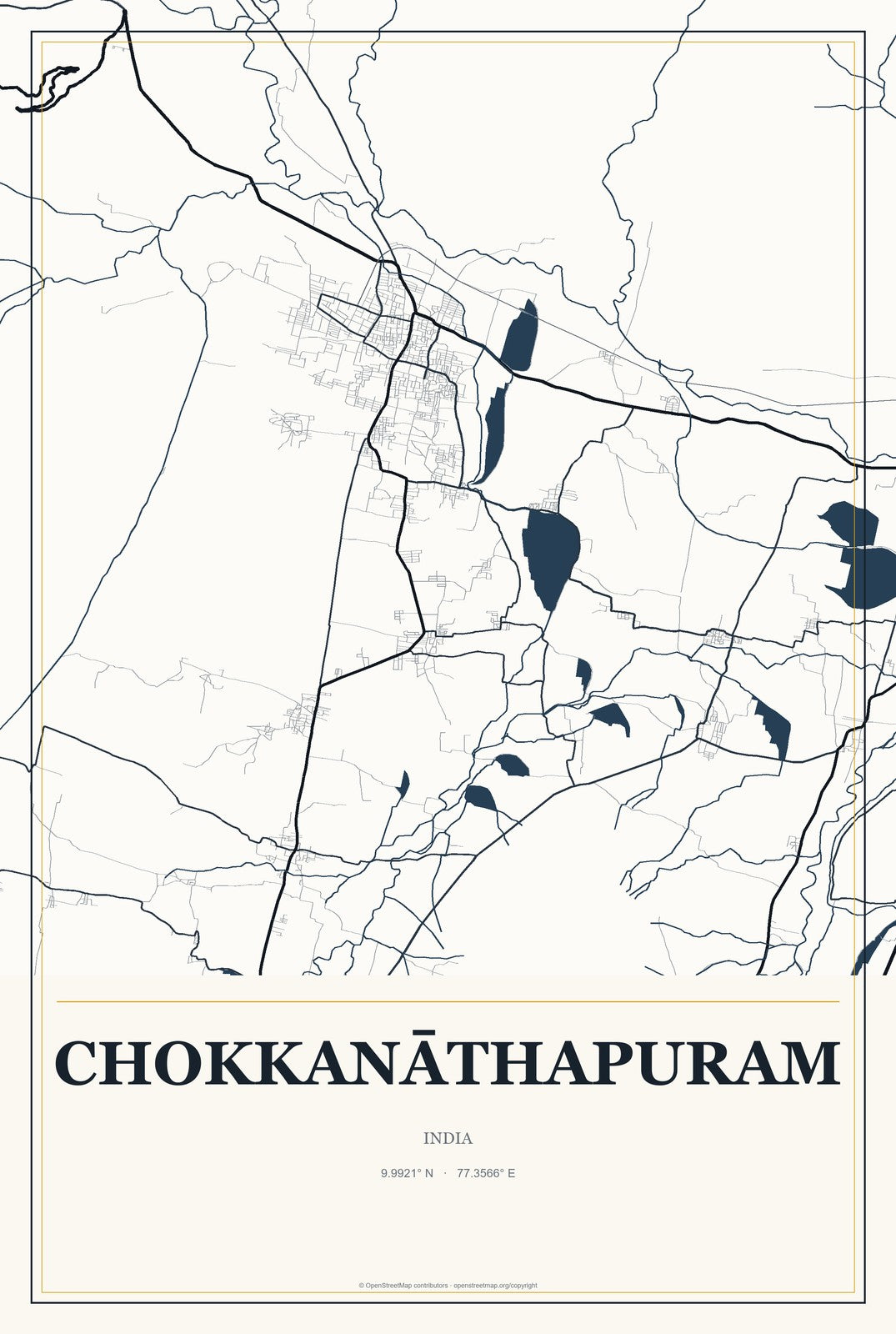 Chokkanāthapuram, India City Map Aluminum Sign in Citrine Modern style
