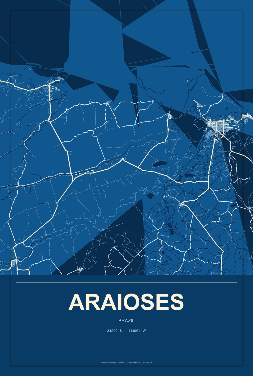 Araioses, Brazil City Map Aluminum Sign in Harbor Cobalt style