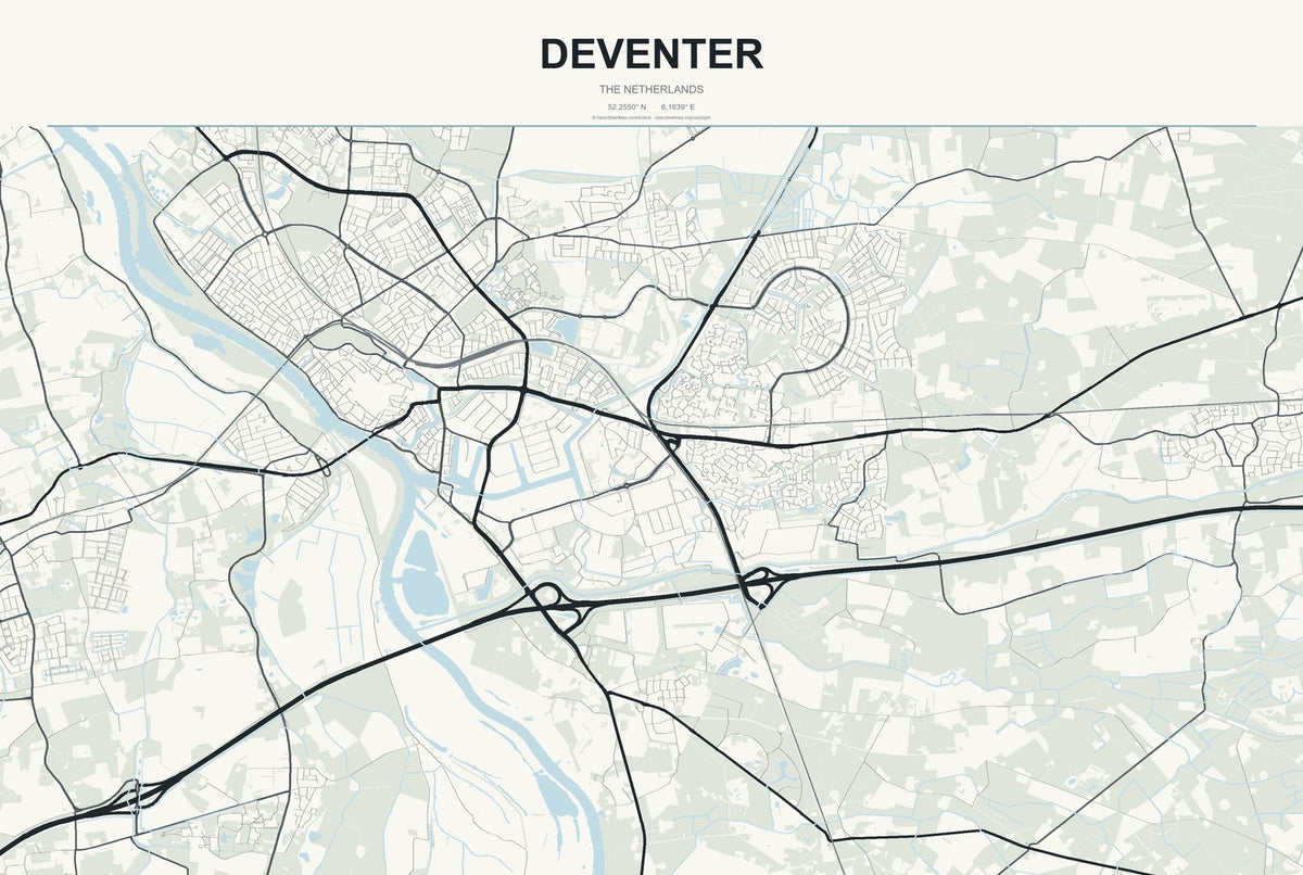 Deventer, The Netherlands City Map Aluminum Sign in Headline Atlas style
