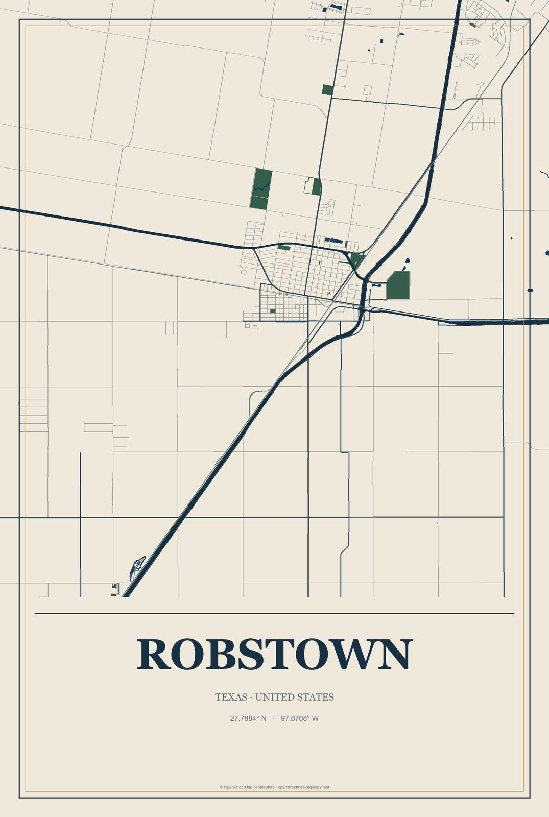 Robstown, Texas City Map Aluminum Sign in Coastal Cutout style