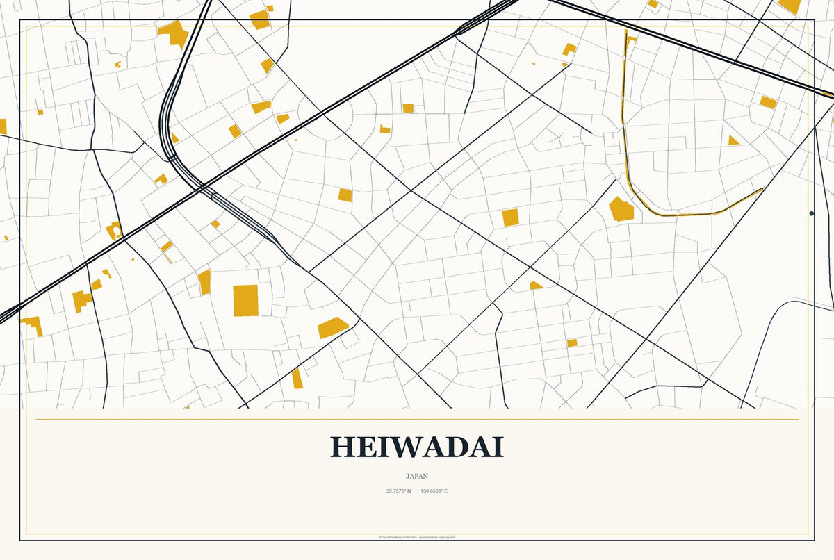 Heiwadai, Japan City Map Aluminum Sign in Citrine Modern style