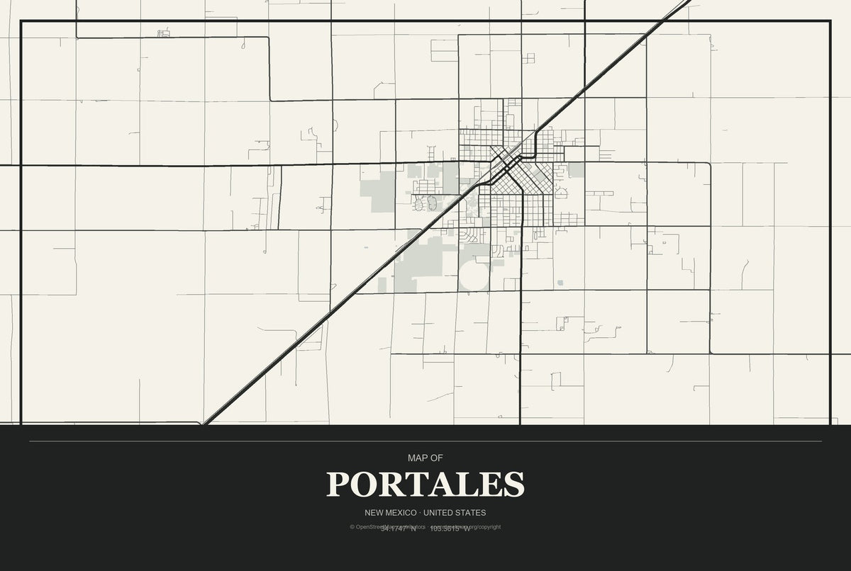 Portales, New Mexico City Map Aluminum Sign in Museum Plaque style