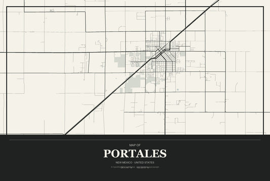 Portales, New Mexico City Map Aluminum Sign in Museum Plaque style