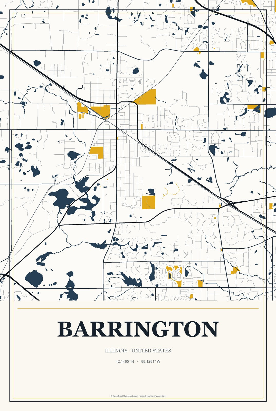 Barrington, Illinois City Map Aluminum Sign in Citrine Modern style