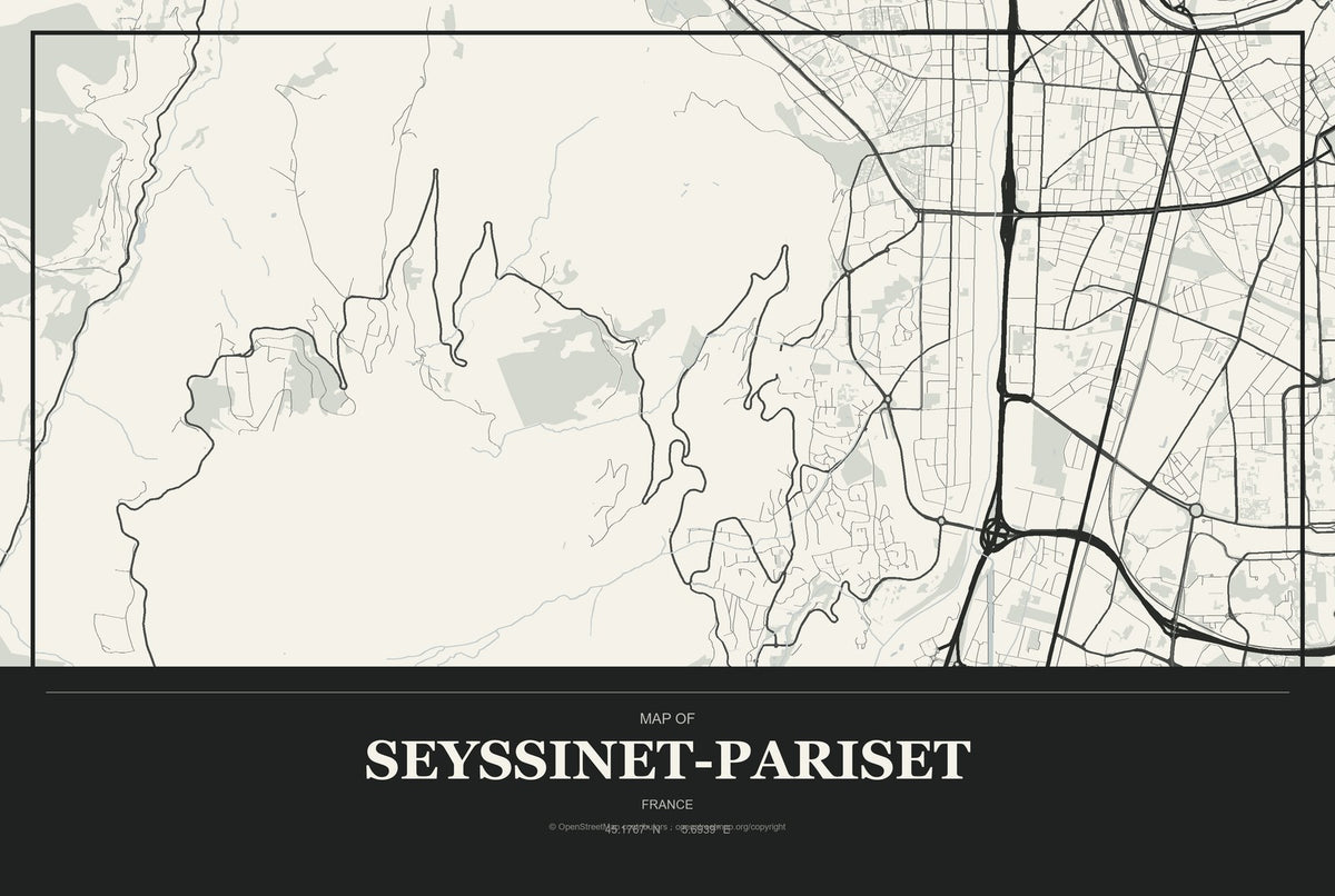 Seyssinet-Pariset, France City Map Aluminum Sign in Museum Plaque style