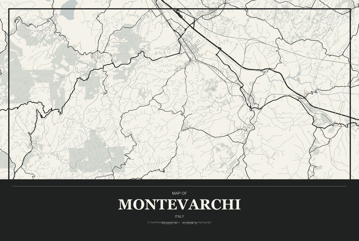 Montevarchi, Italy City Map Aluminum Sign in Museum Plaque style
