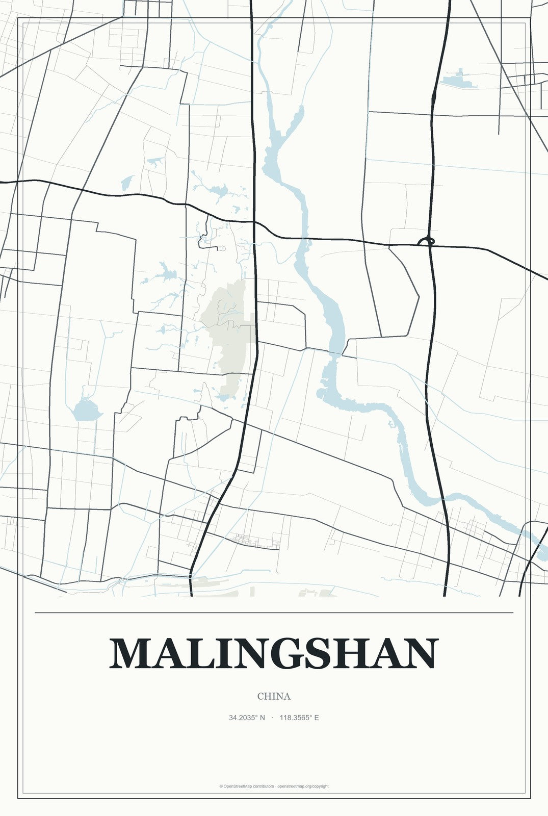 Malingshan, China City Map Aluminum Sign in Gallery Air style