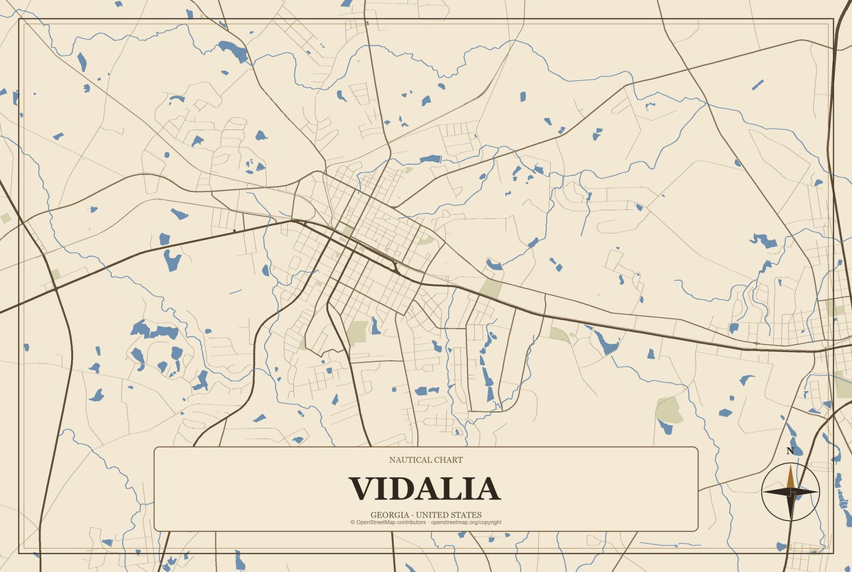 Vidalia, Georgia City Map Aluminum Sign in Heritage Nautical style