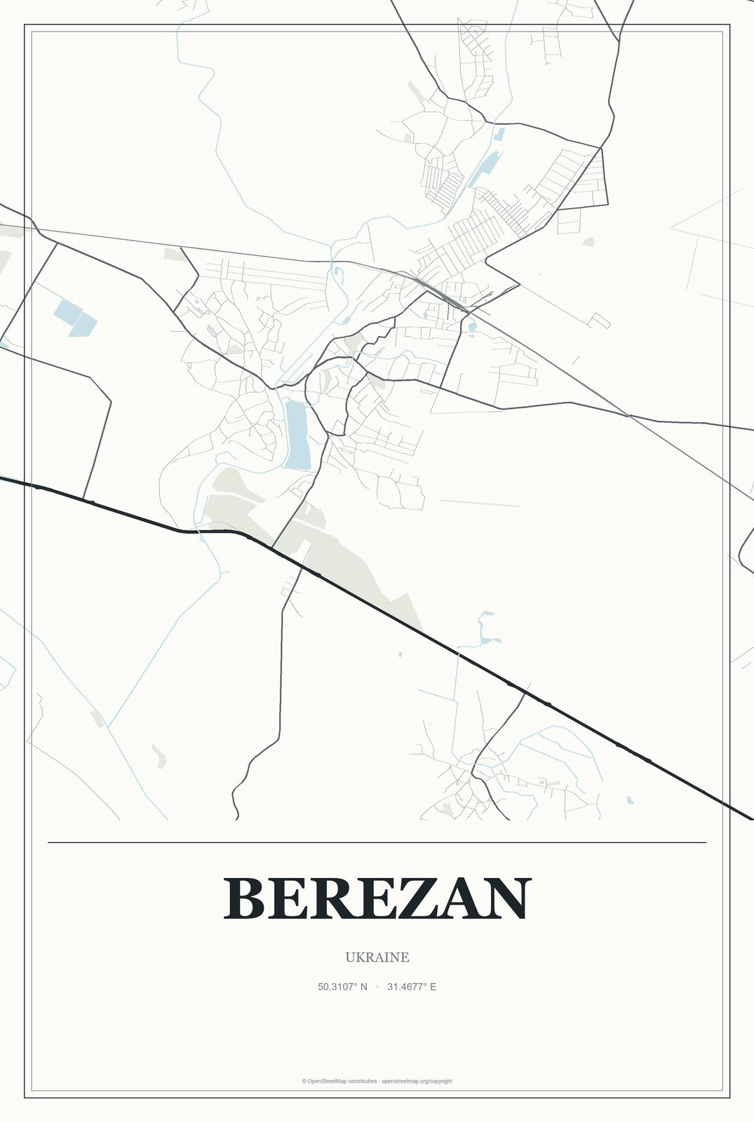 Berezan, Ukraine City Map Aluminum Sign in Gallery Air style