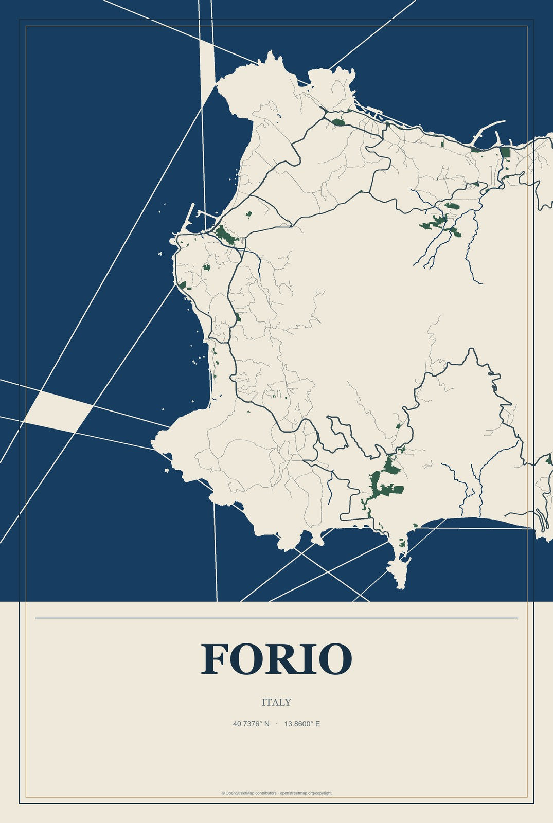Forio, Italy City Map Aluminum Sign in Coastal Cutout style
