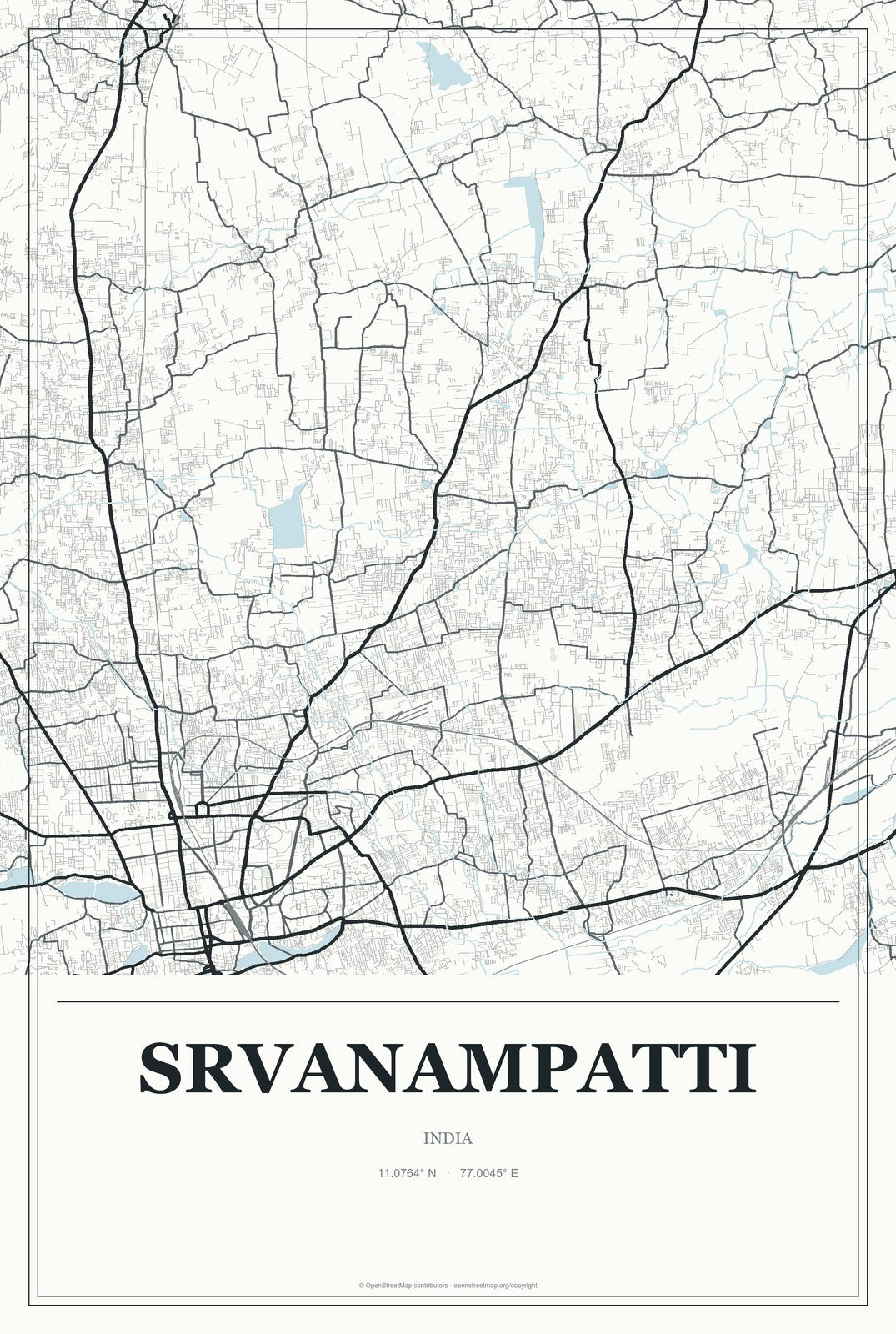 Srvanampatti, India City Map Aluminum Sign in Gallery Air style