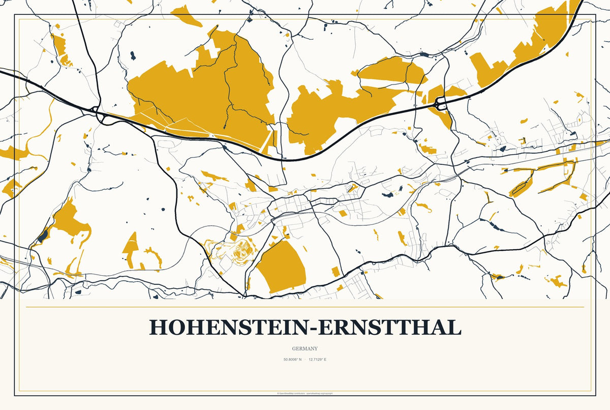 Hohenstein-Ernstthal, Germany City Map Aluminum Sign in Citrine Modern style