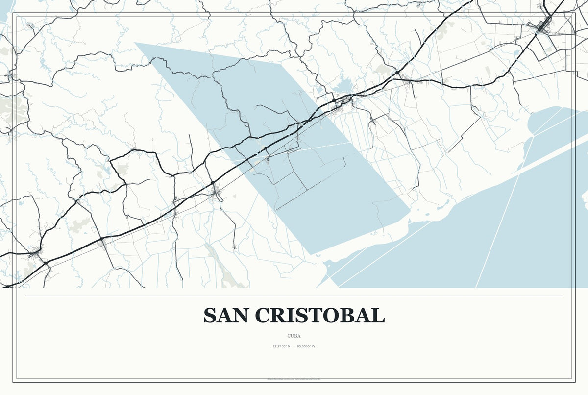 San Cristobal, Cuba City Map Aluminum Sign in Gallery Air style