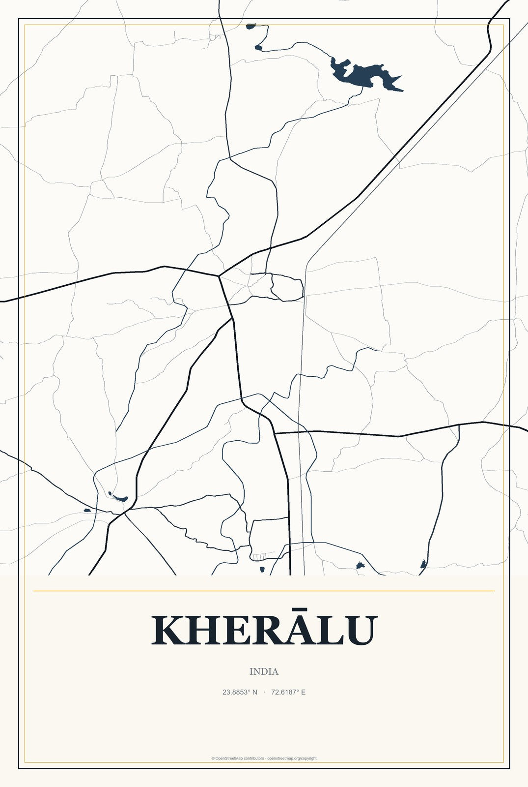 Kherālu, India City Map Aluminum Sign in Citrine Modern style