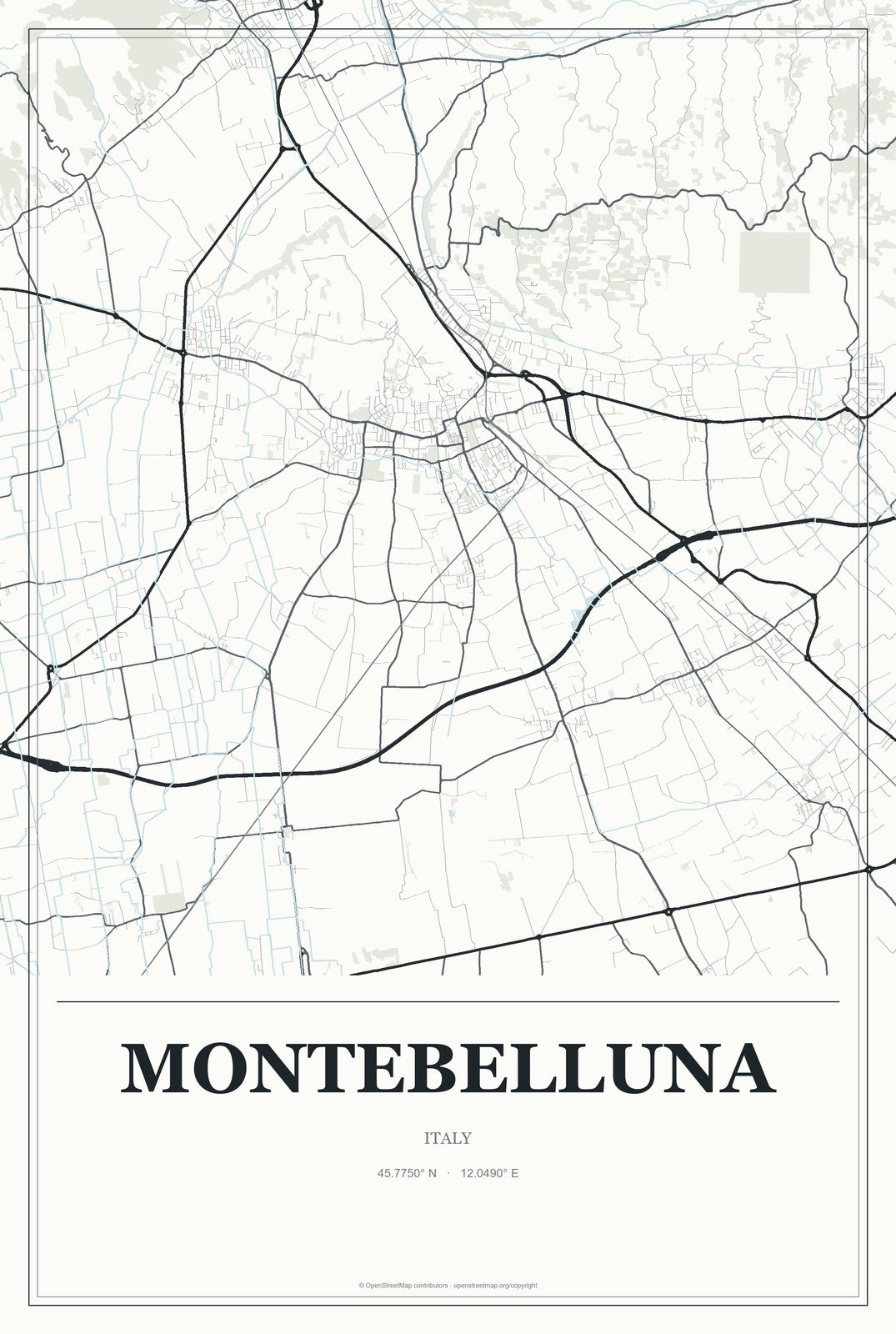 Montebelluna, Italy City Map Aluminum Sign in Gallery Air style