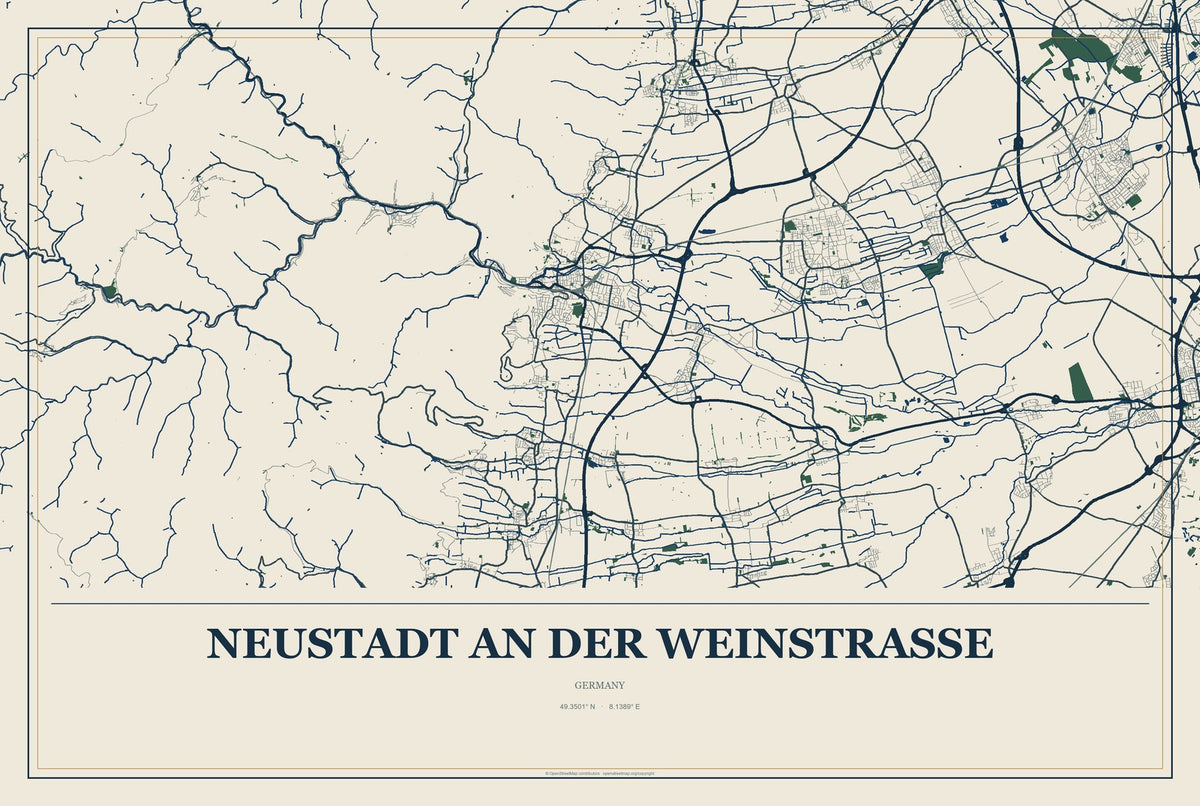Neustadt an der Weinstraße, Germany City Map Aluminum Sign in Coastal Cutout style