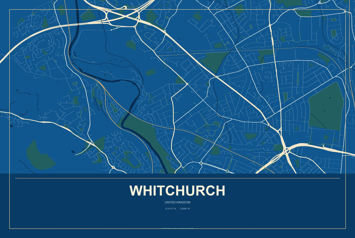 Whitchurch, England, United Kingdom City Map Aluminum Sign in Harbor Cobalt style
