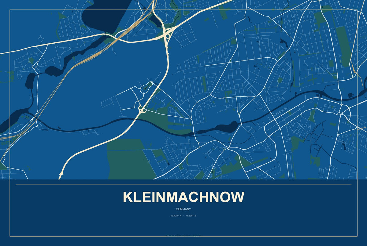 Kleinmachnow, Germany City Map Aluminum Sign in Harbor Cobalt style