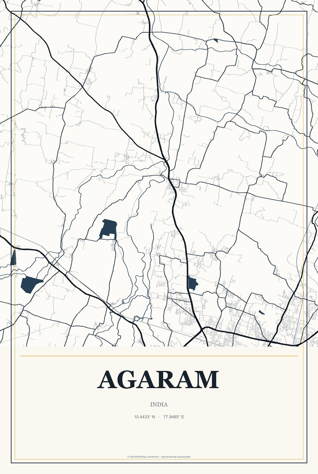 Agaram, India City Map Aluminum Sign in Citrine Modern style