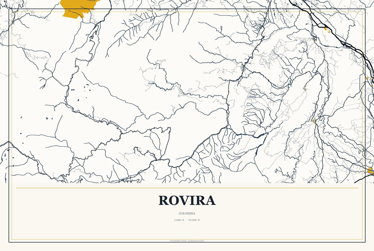 Rovira, Colombia City Map Aluminum Sign in Citrine Modern style