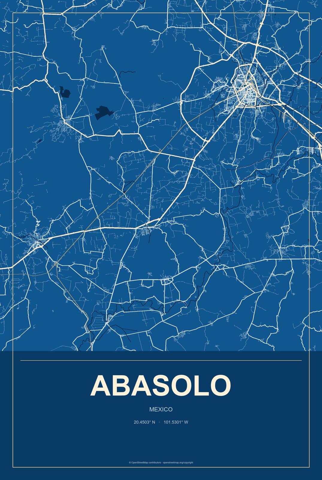 Abasolo, Mexico City Map Aluminum Sign in Harbor Cobalt style