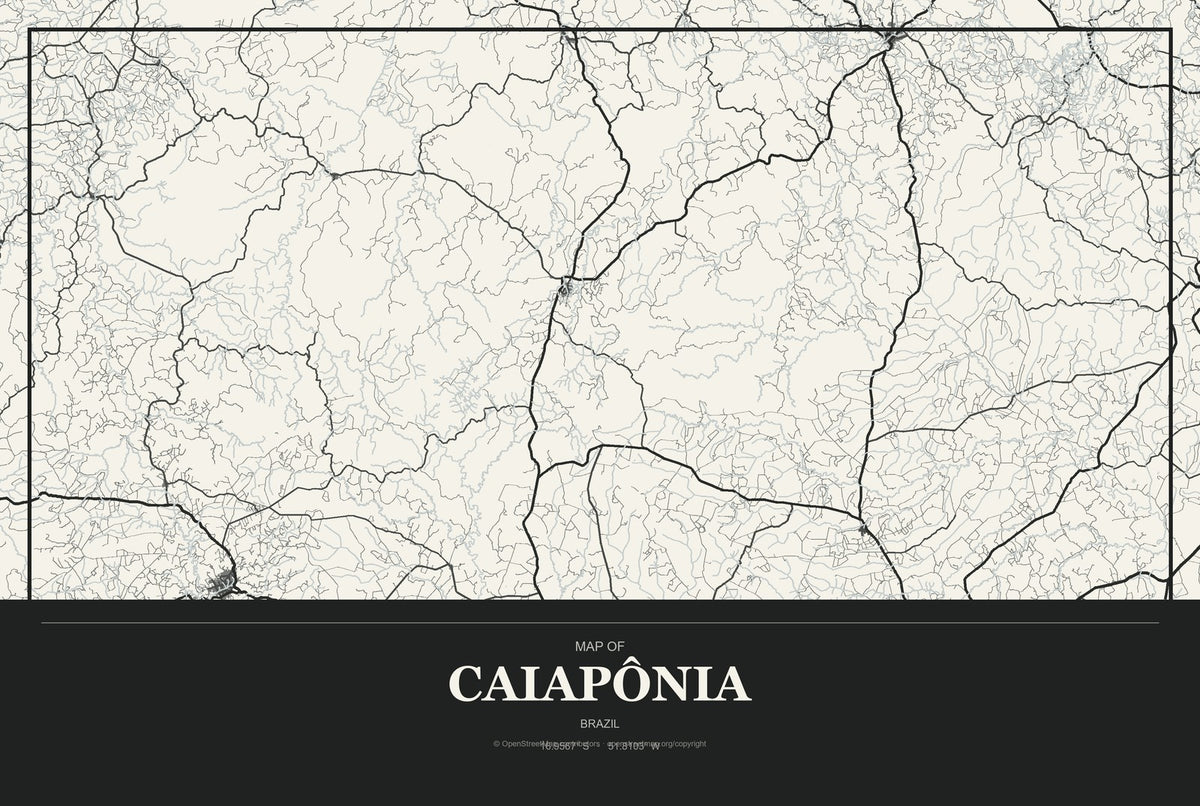 Caiapônia, Brazil City Map Aluminum Sign in Museum Plaque style