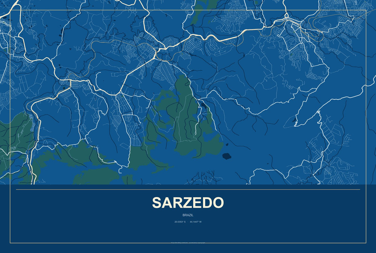 Sarzedo, Brazil City Map Aluminum Sign in Harbor Cobalt style