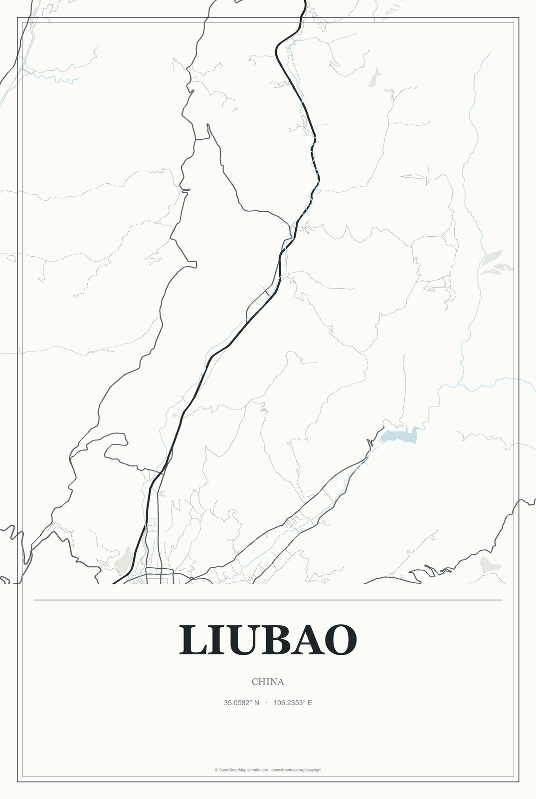 Liubao, China City Map Aluminum Sign in Gallery Air style