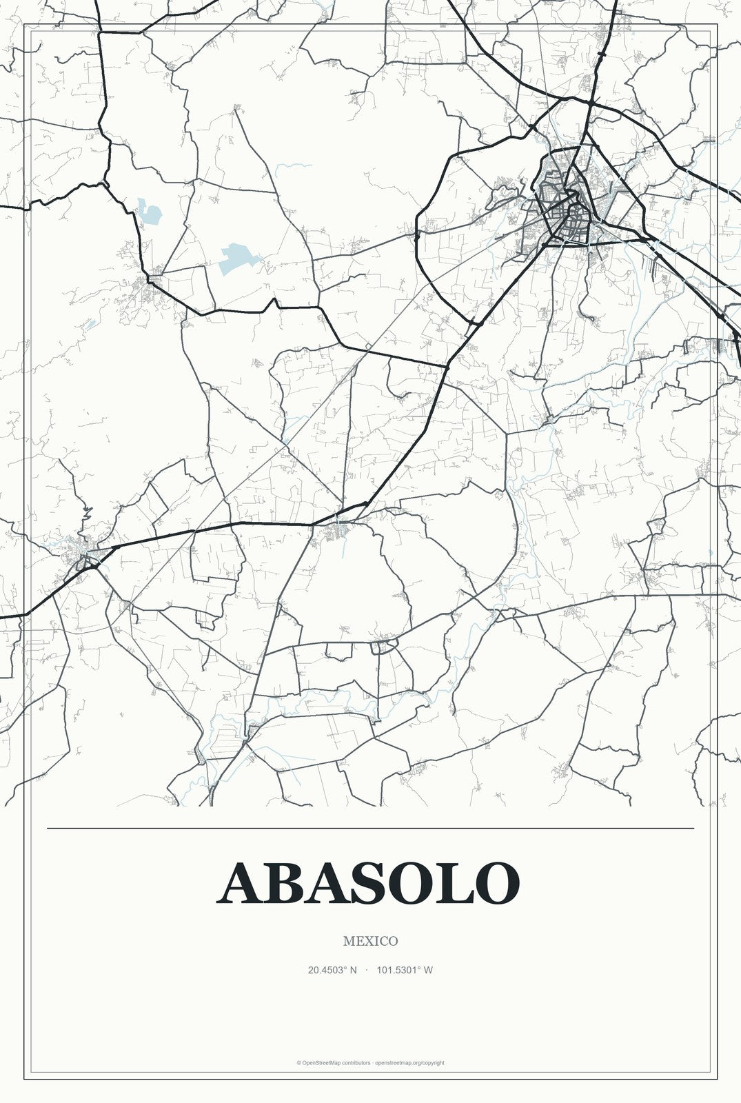 Abasolo, Mexico City Map Aluminum Sign in Gallery Air style