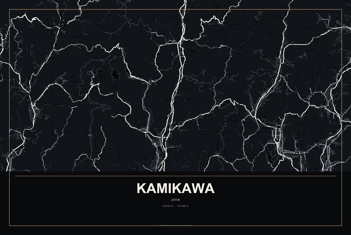 Kamikawa, Japan City Map Aluminum Sign in Metropolitan Noir style