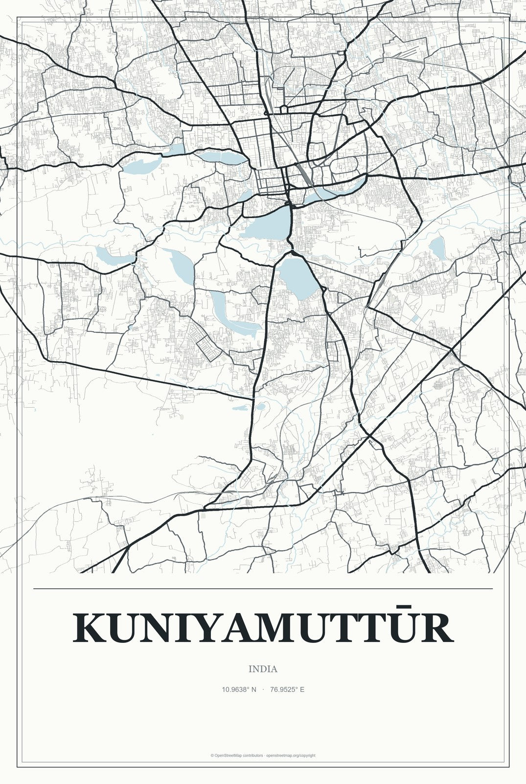 Kuniyamuttūr, India City Map Aluminum Sign in Gallery Air style
