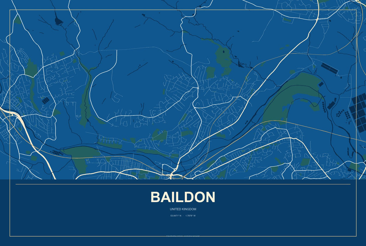 Baildon, United Kingdom City Map Aluminum Sign in Harbor Cobalt style