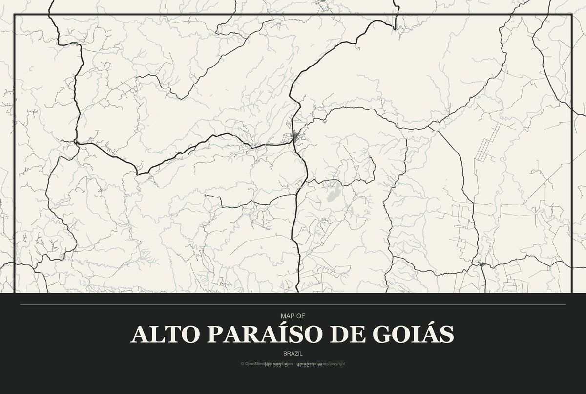 Alto Paraíso de Goiás, Brazil City Map Aluminum Sign in Museum Plaque style