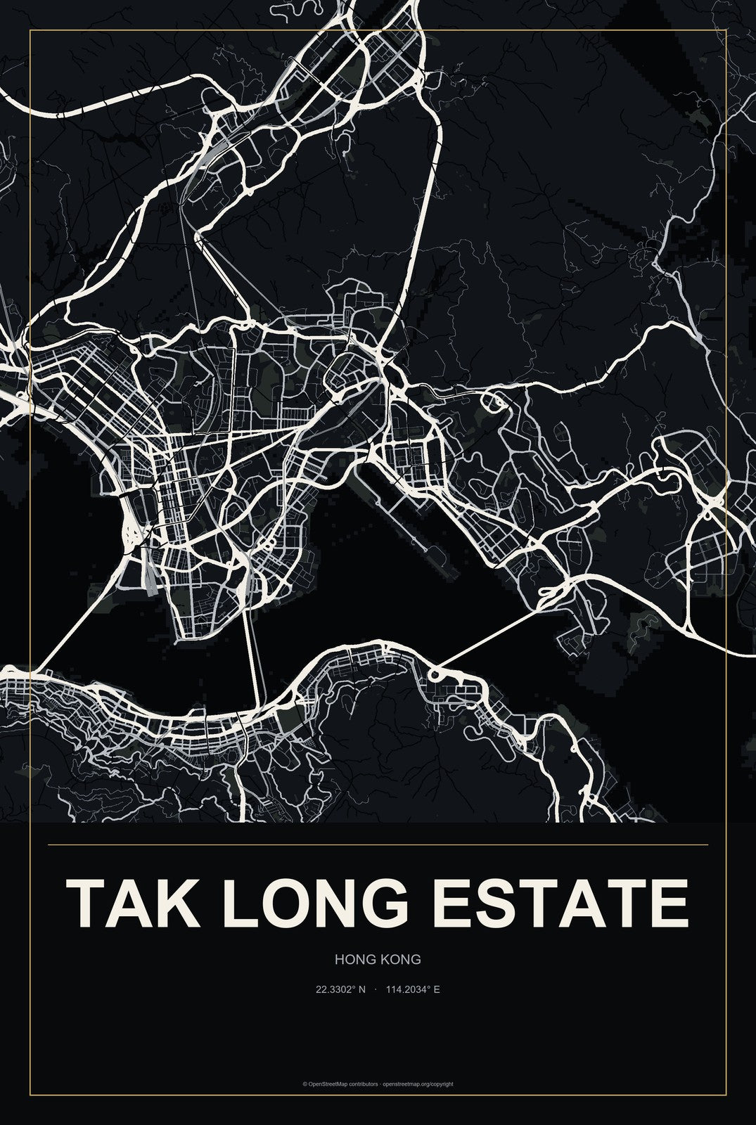 Tak Long Estate, Hong Kong City Map Aluminum Sign in Metropolitan Noir style