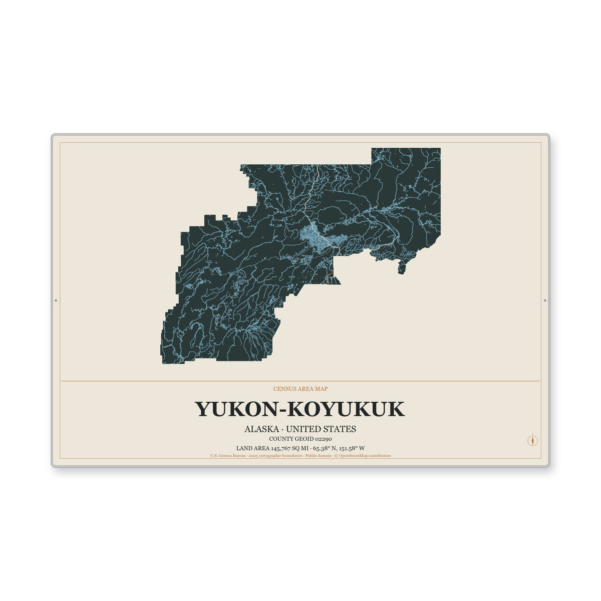 Yukon-Koyukuk Census Area, Alaska Map Aluminum Sign in Headline Atlas style