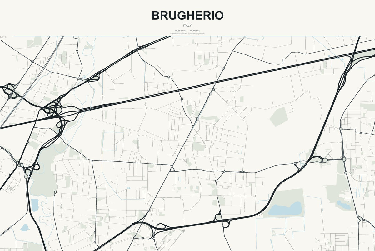 Brugherio, Italy City Map Aluminum Sign in Headline Atlas style