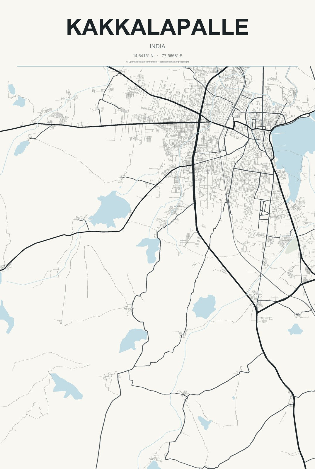 Kakkalapalle, India City Map Aluminum Sign in Headline Atlas style