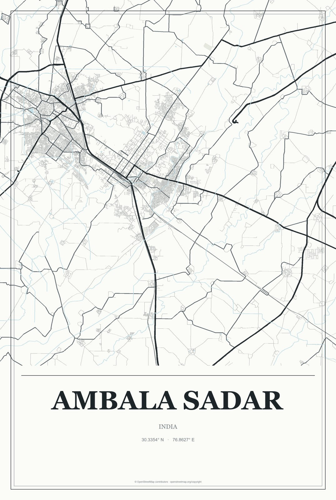 Ambala Sadar, India City Map Aluminum Sign in Gallery Air style
