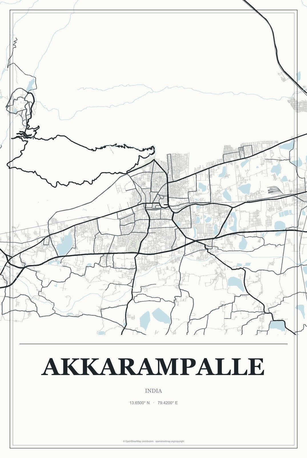 Akkarampalle, India City Map Aluminum Sign in Gallery Air style