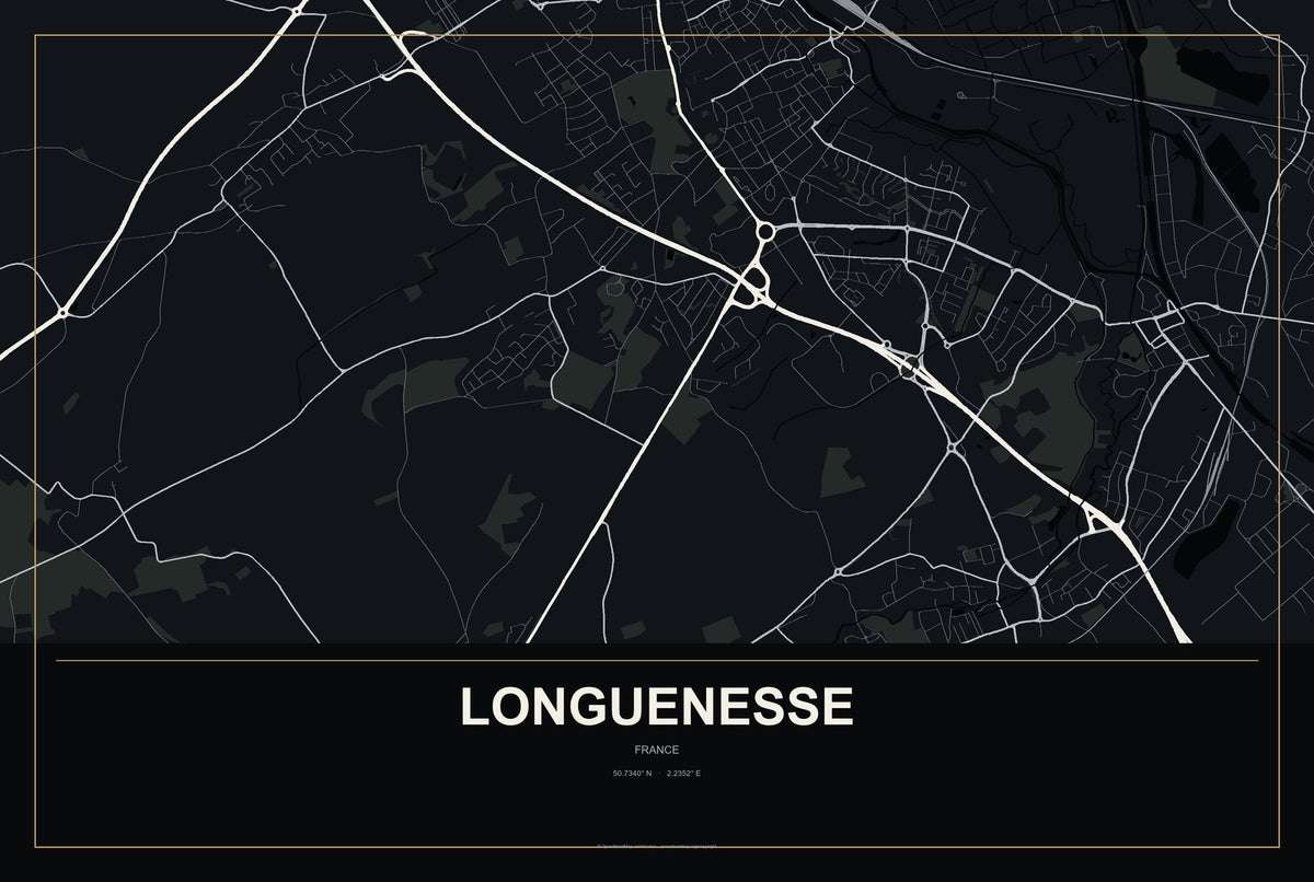 Longuenesse, France City Map Aluminum Sign in Metropolitan Noir style